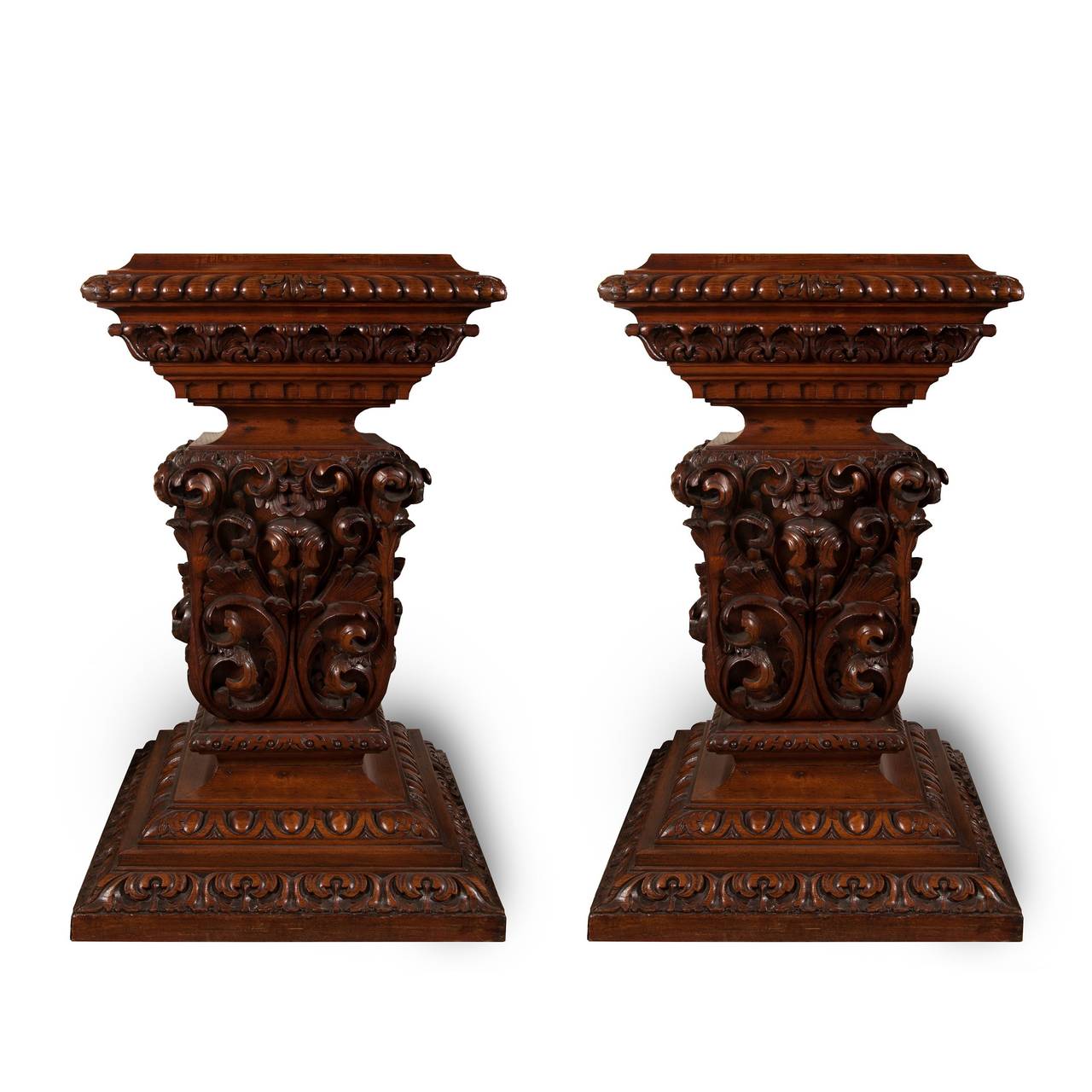Large Pair of Carved Oak Pedestals
