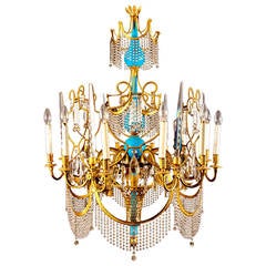 Russian ormolu, cut glass and blue porcelain Empire style antique chandelier 6