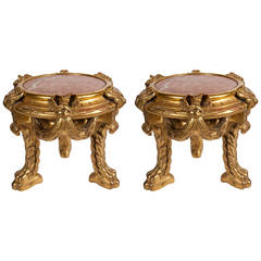 Pair of Giltwood Urn Stands with Pink Marble Tops