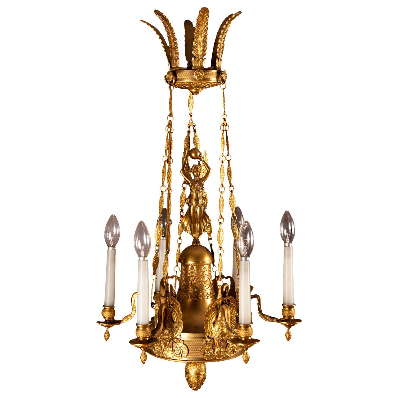Edwardian Period English Baroque Style Bronze Six Light Chandelier