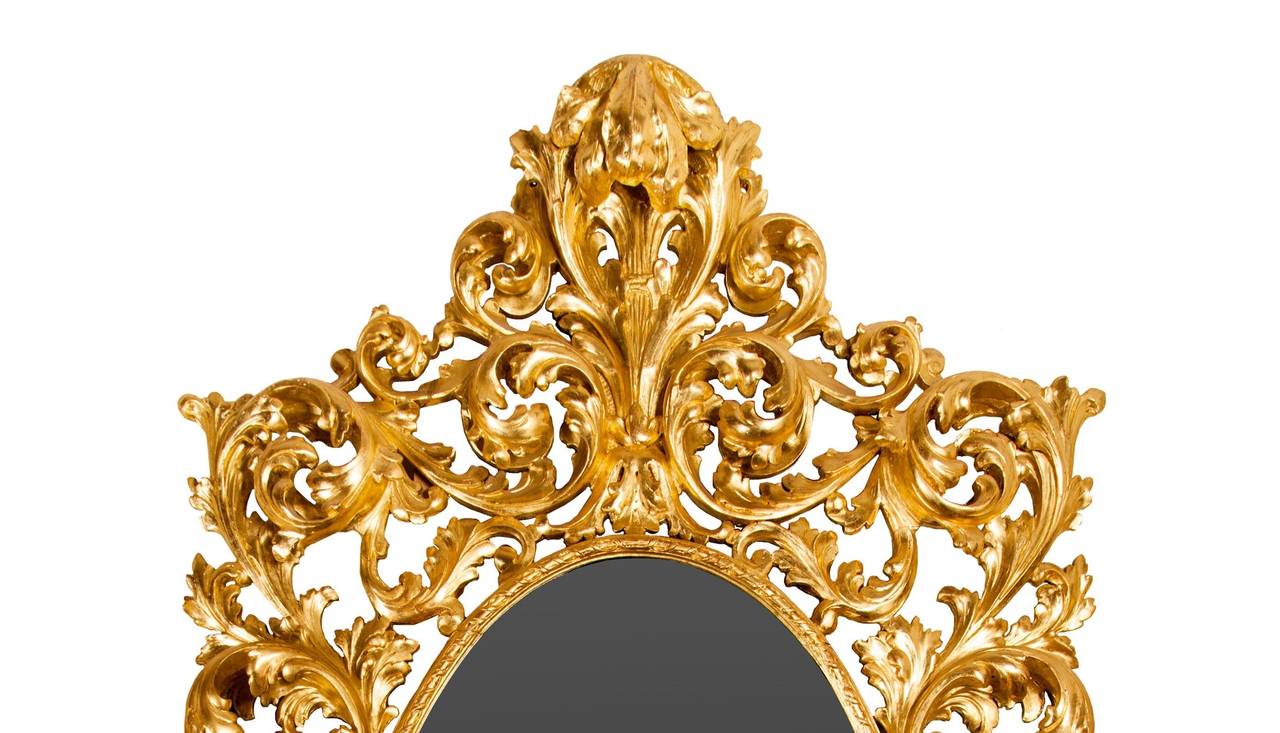 French Large Rococo Style Giltwood Gesso Mirror