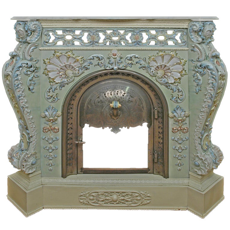 Villeroy and Boch Ceramic Porcelain Fireplace with a Marble Top at 1stDibs