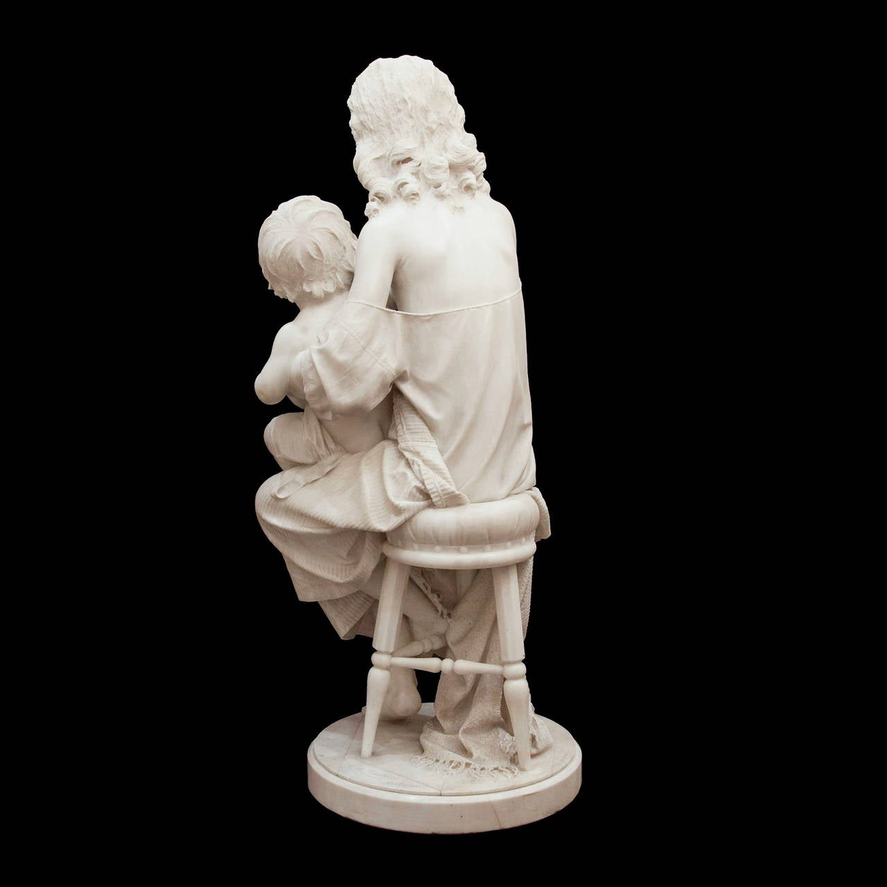 Carved Fine White Marble Figural Group 'Big Sister' by R. Pereda