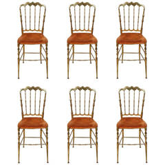 Set of six brass spindle back antique Chiavari dining chairs 9