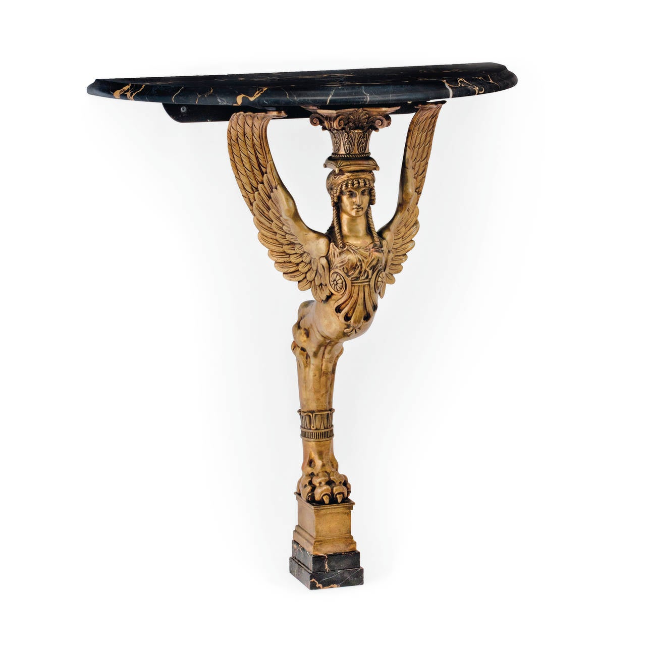 Pair of Empire Style Ormolu and Marble Console Tables