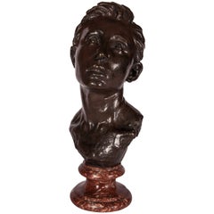 Antique Patinated Bronze Bust of a Young Man by Aimé Jules Dalou