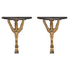 Pair of Empire Style Ormolu and Marble Console Tables