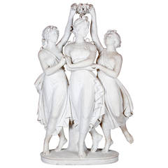 Antique Marble Sculpture of the Three Graces Crowning Venus by Antonio Frilli