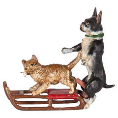 Erotica Miniature Cold Painted Bronze Group of a Cat and Dog
