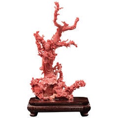Antique Fine and Large Qing Dynasty Carved Coral Group