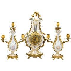 Sevres Style Ormolu-Mounted Porcelain Clock Set 7