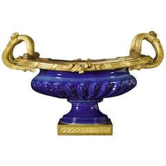 Blue Porcelain Jardiniere with Ormolu-Mounted Snake Handles