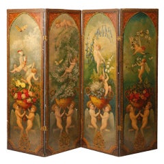 Antique French folding screen painted in the Romantic style