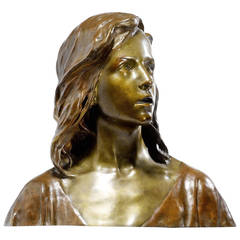 Art Nouveau Period Patinated Bronze Bust of Jesus Christ by F.R. Larche 5