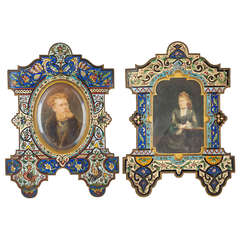 Near Pair of Champlevé Enamel and Ormolu Photograph Frames