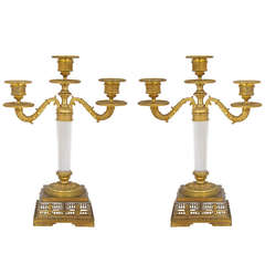 Fine Pair of Empire Period Ormolu and Crystal Three-Light Candelabra 9