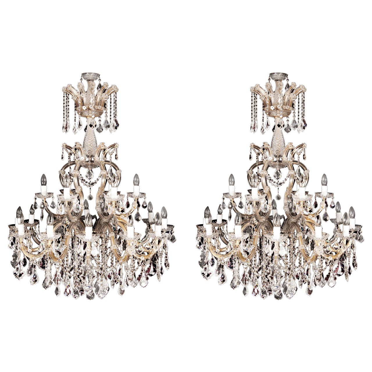 Pair of Bohemians cut glass and gilt bronze Belle Époque style chandeliers
