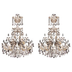 Pair of Bohemians cut glass and gilt bronze Belle Époque style chandeliers