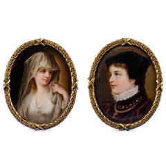 Antique Pair of Miniature Portraits of 16th Century Princesses