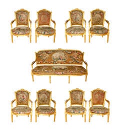 Nine-Piece Louis XVI Style Giltwood and Tapestry Suite
