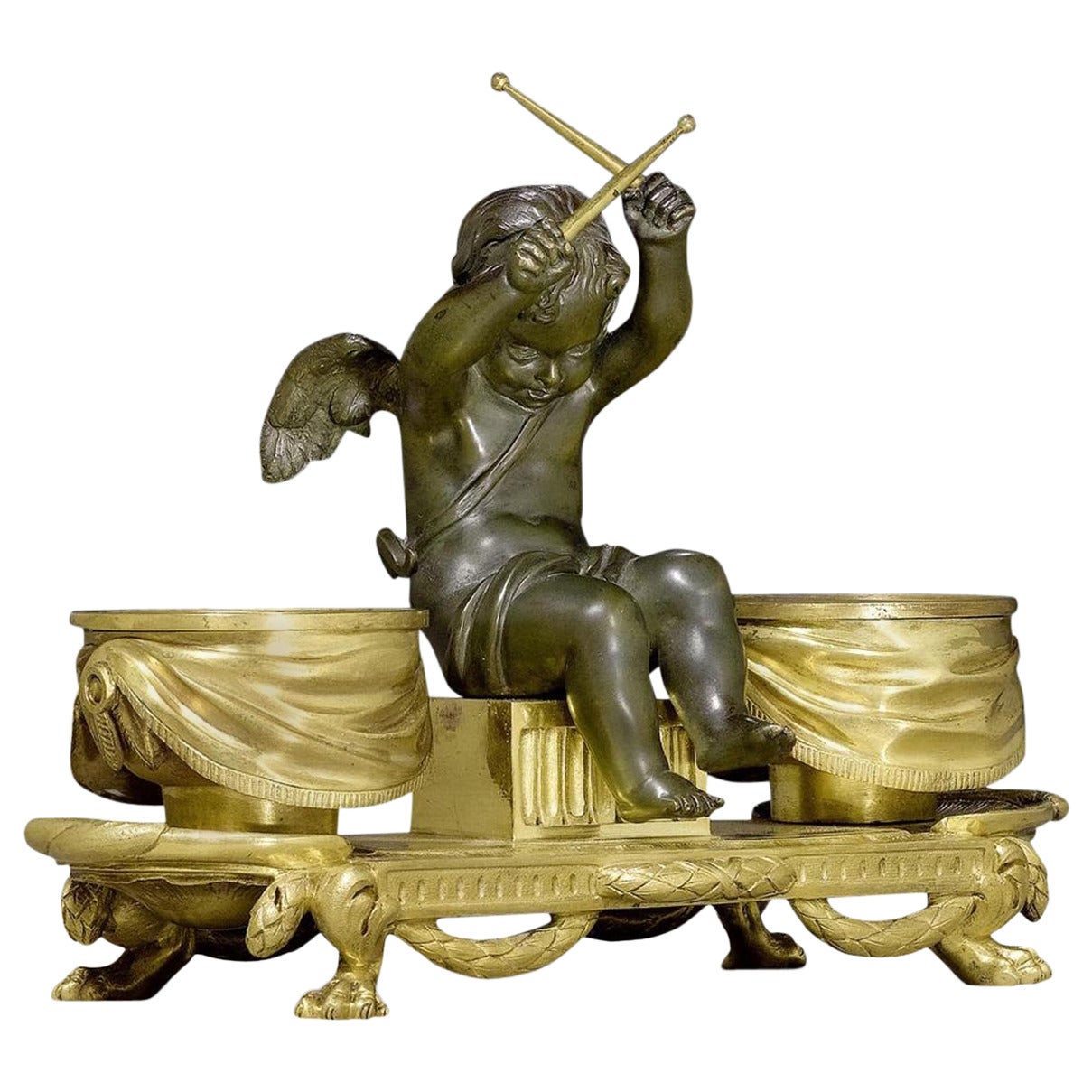 Louis XVI Style Gilt and Patinated Bronze Inkstand