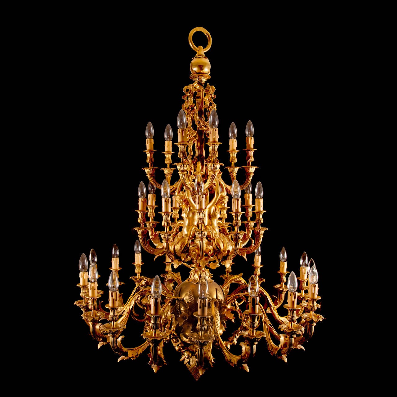 French Rococo style gilt bronze thirty three light gold antique