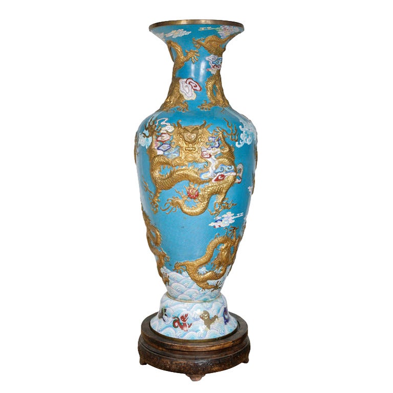 Monumental Cloisonné Enamel Vase For Sale