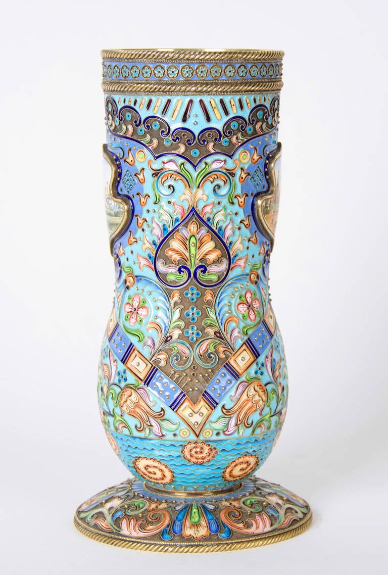 Large Silver-Gilt and Cloisonné Enamel Vase