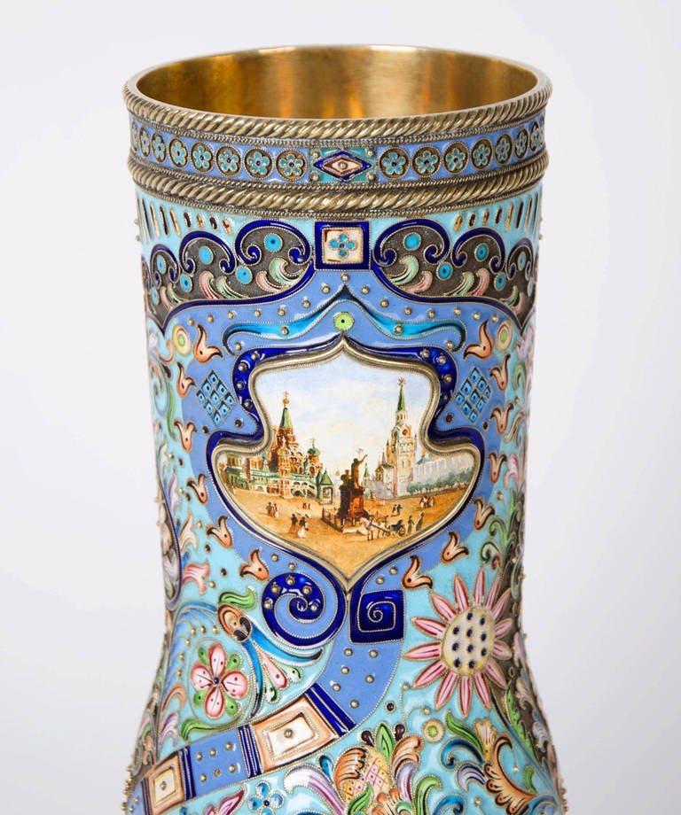 Russian Large Silver-Gilt and Cloisonné Enamel Vase