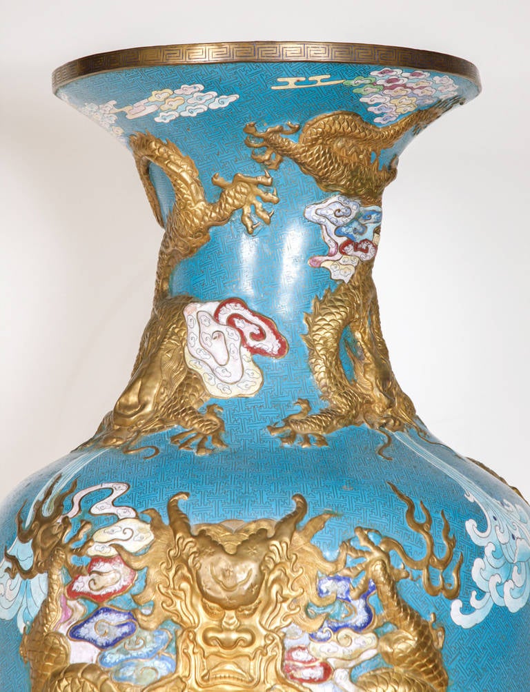 Monumental Cloisonné Enamel Vase In Good Condition For Sale In London, GB