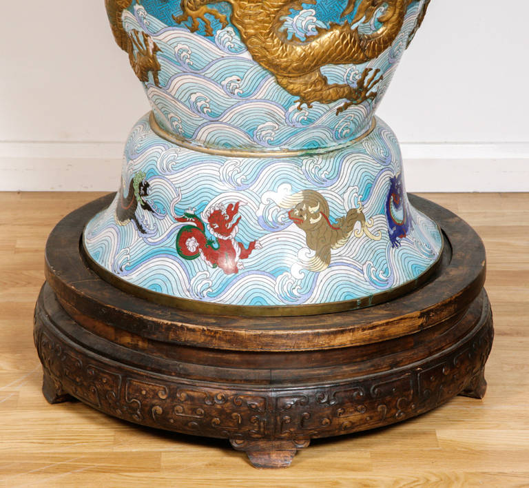 20th Century Monumental Cloisonné Enamel Vase For Sale