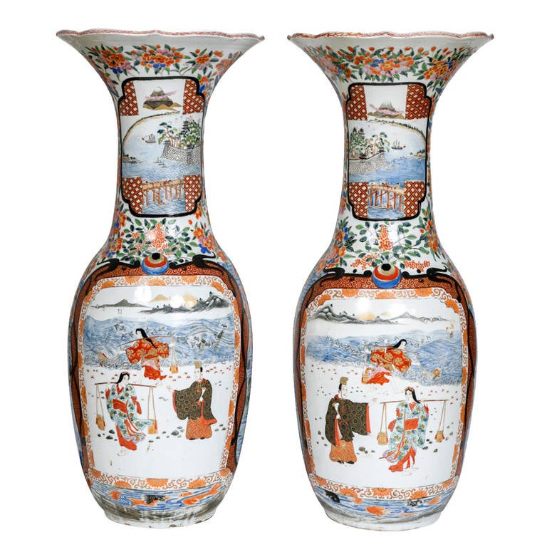 Pair of Large Imari Porcelain Vases