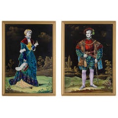 Pair of Rectangular Enamel on Porcelain Plaques by Lamy