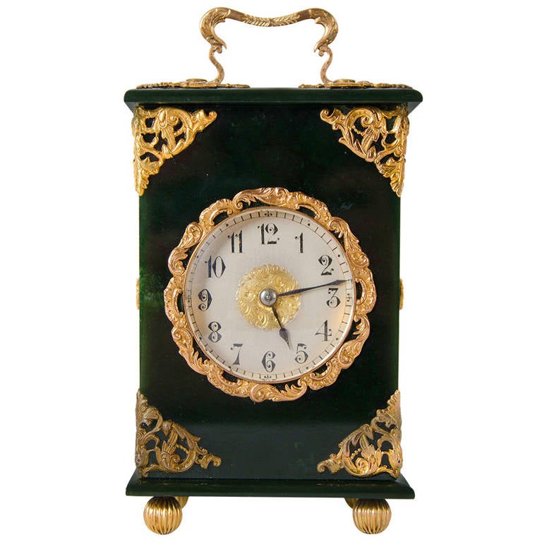 Gold Mounted Nephrite Carriage Clock For Sale at 1stDibs