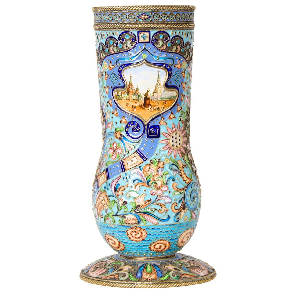 Large Silver-Gilt and Cloisonné Enamel Vase