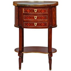 Antique Ormolu-Mounted Oval-Shaped Side Table with Three Drawers