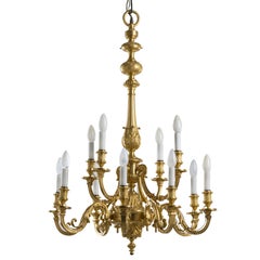 Rococo style antique gilt bronze gold chandelier by Ferdinand Barbedienne