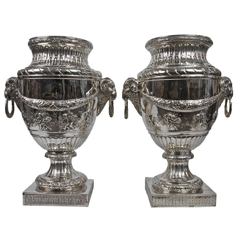 A Pair of Large Silver Vases at 1stdibs