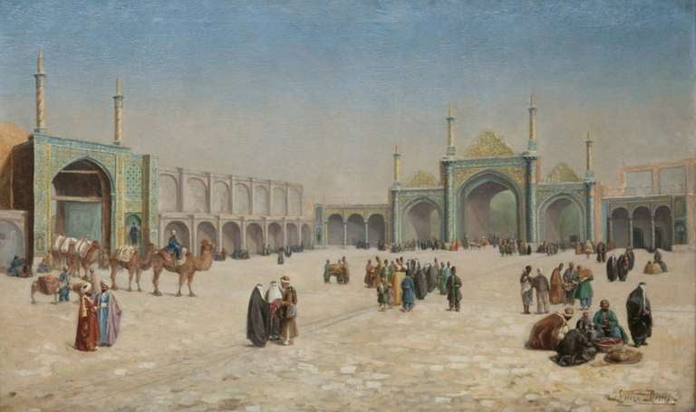 Orientalist Painting of the Courtyard of an Ottoman Palace by Luizo Denis