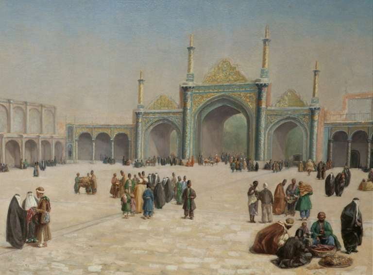 Belgian Orientalist Painting of the Courtyard of an Ottoman Palace by Luizo Denis