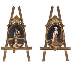 Pareja de paneles ovalados italianos de Pietra DURA