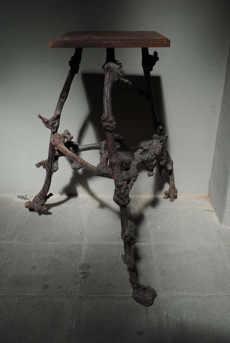 19th Century Little Table with Wood Top and Branches Legs