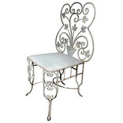 19th Century French Floral Decoration Iron Chair
