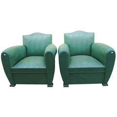 1960's Couple of French Armchairs in Green Eco-Galuchat