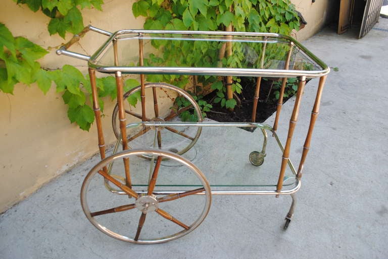 1950's Serving Trolley in Wood and Silvered Brass