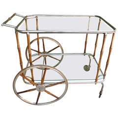 1950's Serving Trolley in Wood and Silvered Brass