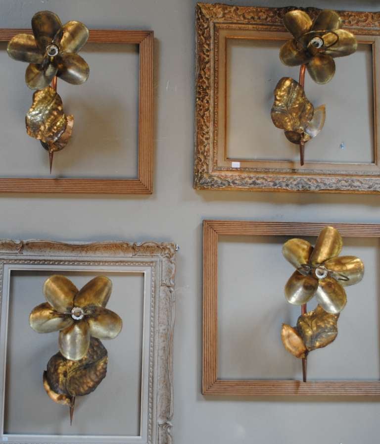 1960's Four French Appliques Flower Shaped in Brass