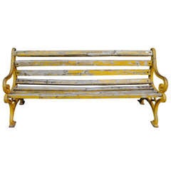 19th Century French Bench with Wood Seat and Cast Iron Arms and Structure