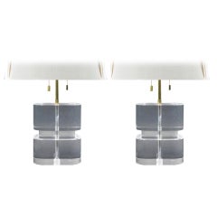 Pair of Karl Springer Block Lucite Table Lamps