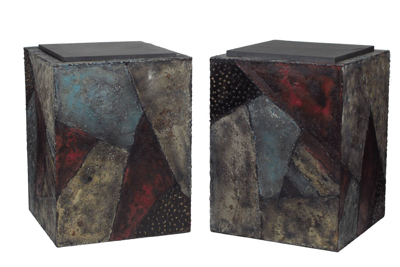 Mid-Century Modern Paul Evans Sculpted Metal Slate Top Tables for Directional USA 1960's